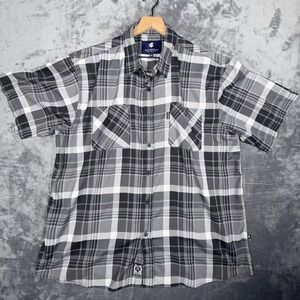 Rocawear Mens Big & Tall Button Up Shirt Size‎ 3XB Gray Black Plaid Short Sleeve